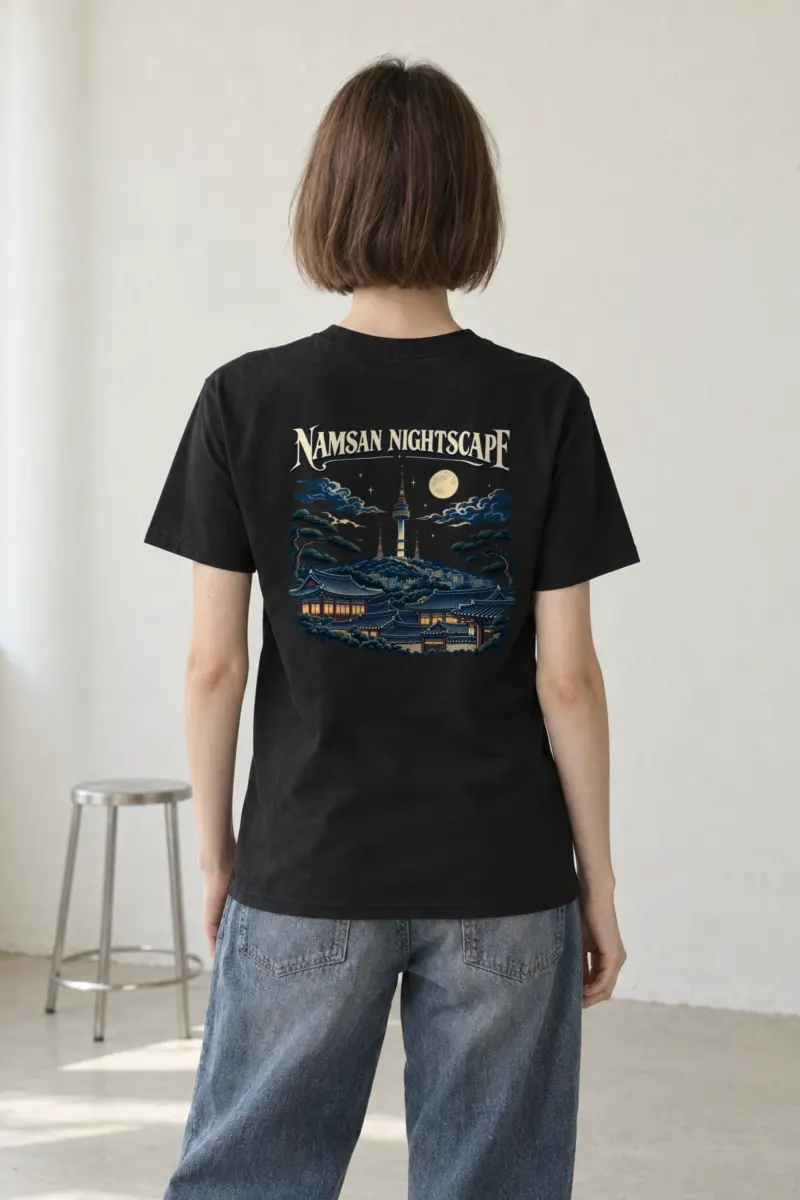 "Tower Over Hanok" Heavyweight Unisex Crewneck T-shirt