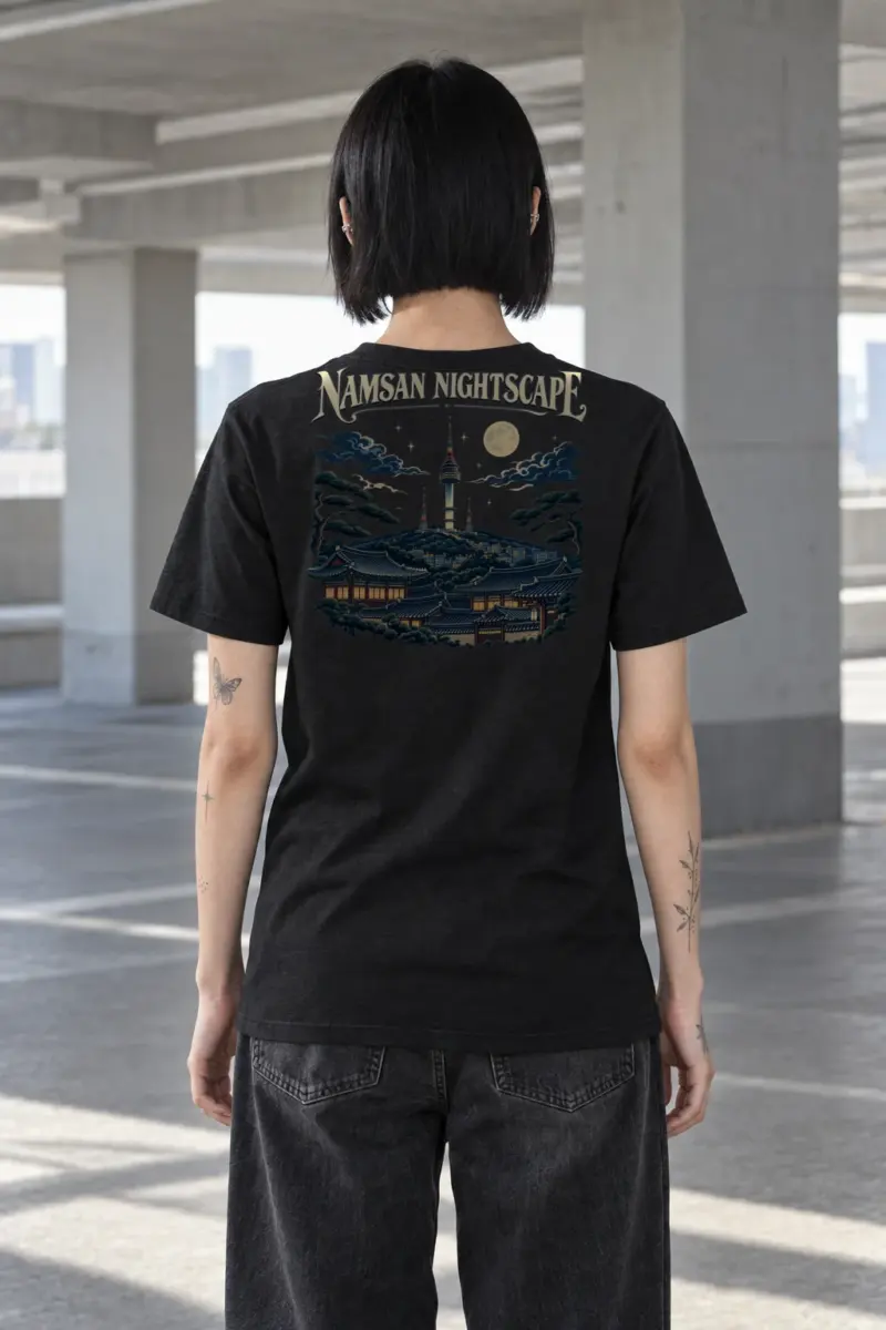 "Tower Over Hanok" Heavyweight Unisex Crewneck T-shirt