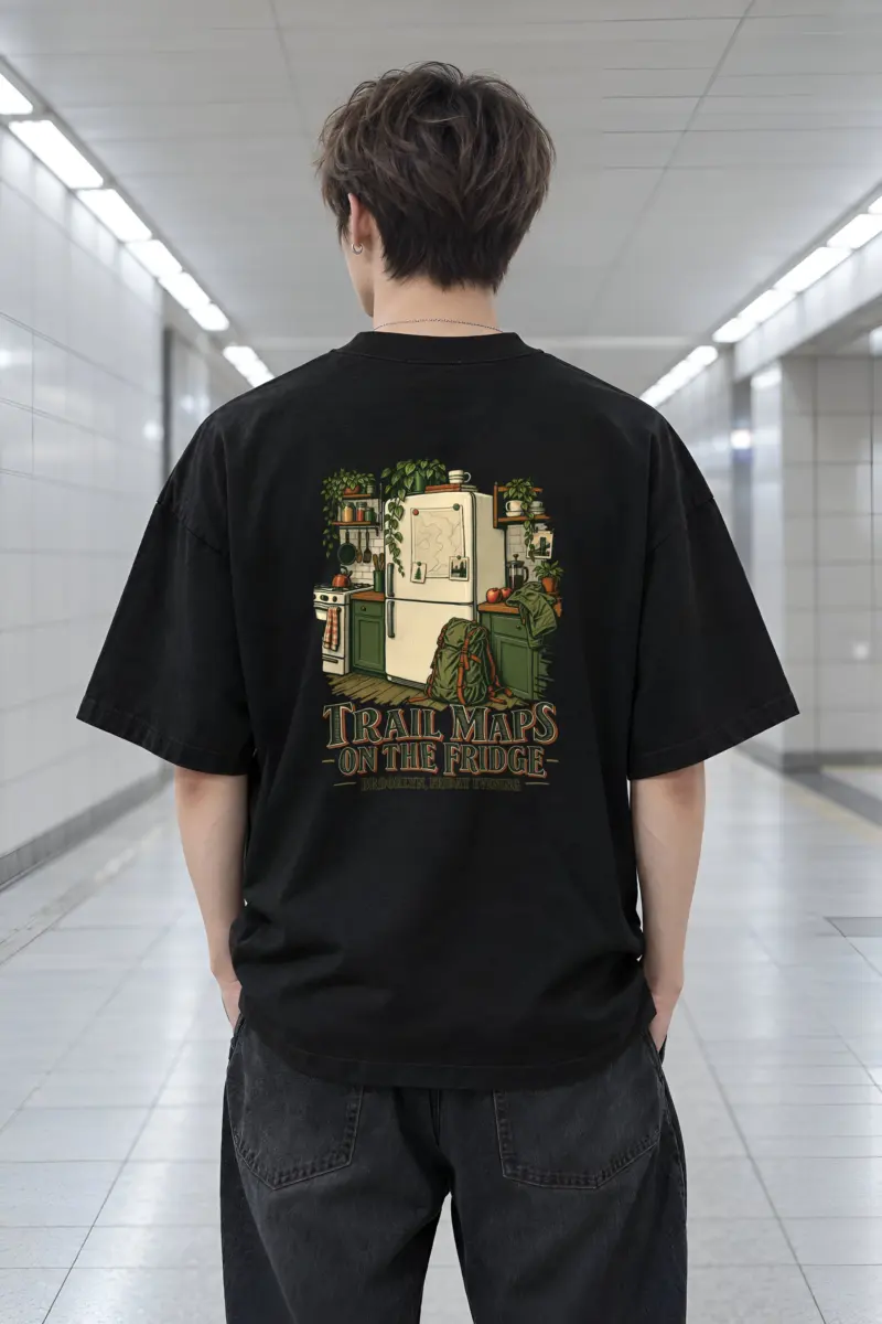 "Trail Maps on the Fridge" Men's Oversized Heavyweight Crewneck T-Shirt
