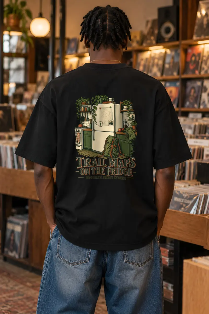 "Trail Maps on the Fridge" Unisex Oversized Heavyweight Crewneck T-Shirt
