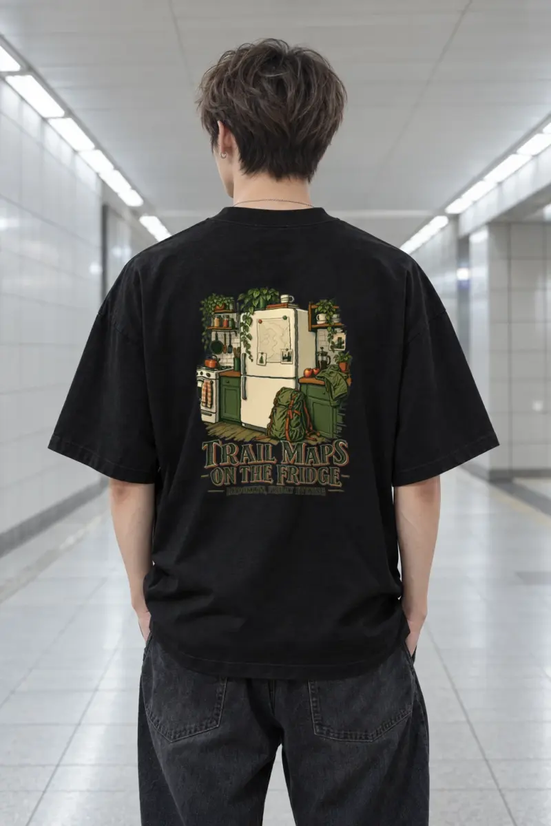 "Trail Maps on the Fridge" Men's Oversized Heavyweight Crewneck T-Shirt