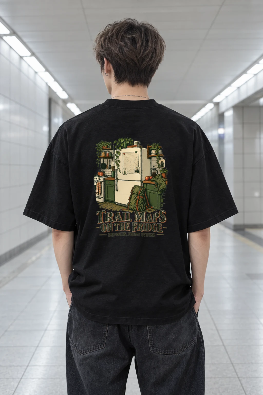 "Trail Maps on the Fridge" Men's Oversized Heavyweight Crewneck T-Shirt