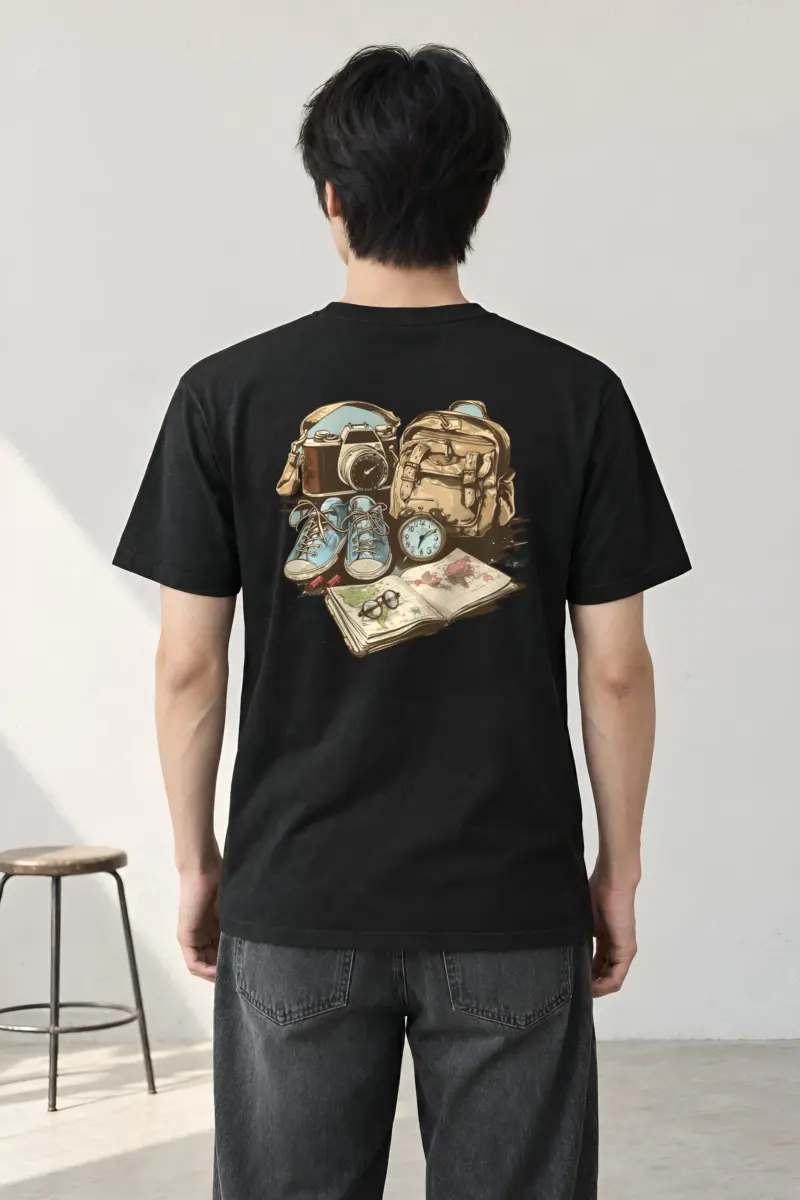 "Travel Gear Sketch" Heavyweight Unisex Crewneck T-shirt
