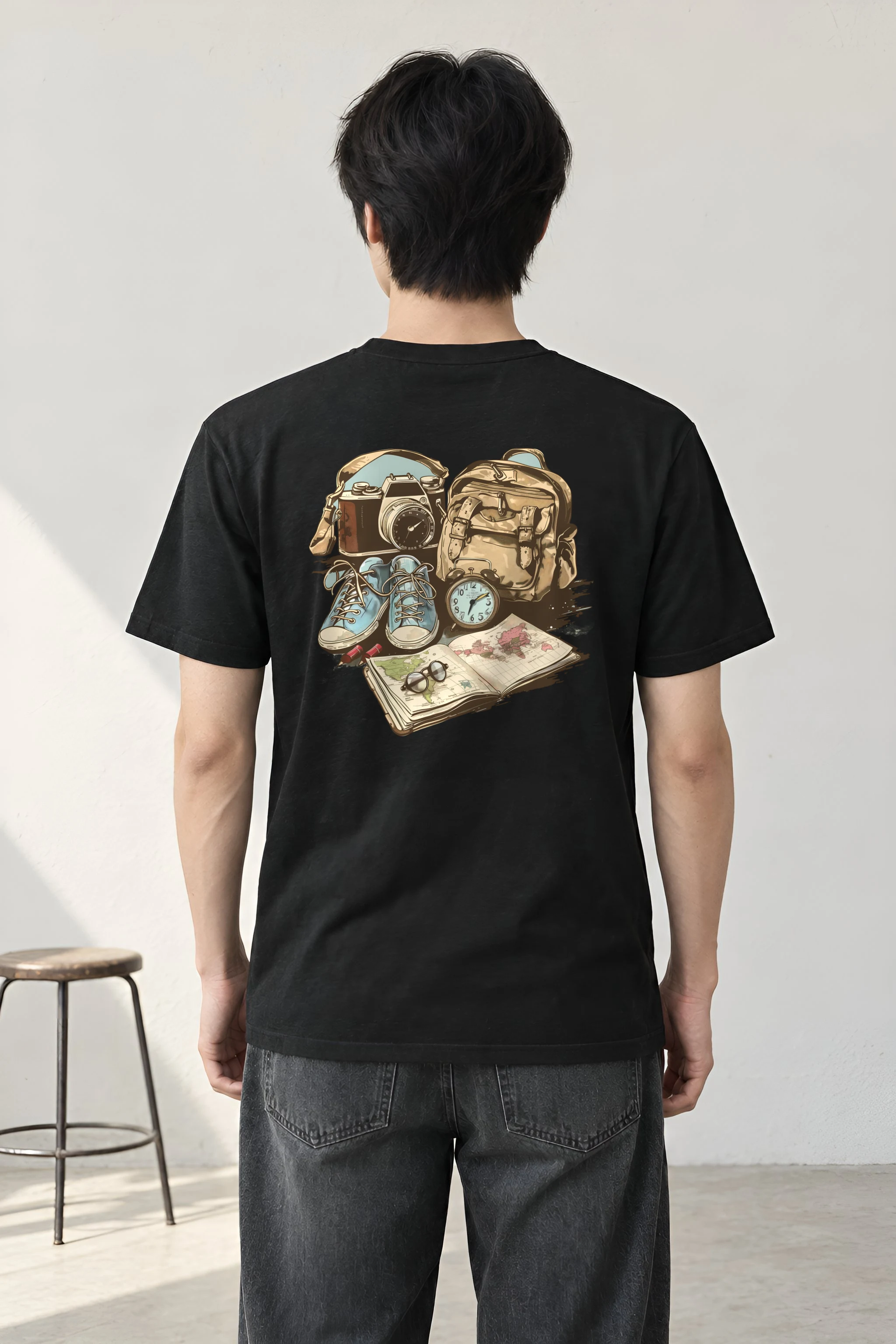 "Travel Gear Sketch" Heavyweight Unisex Crewneck T-shirt