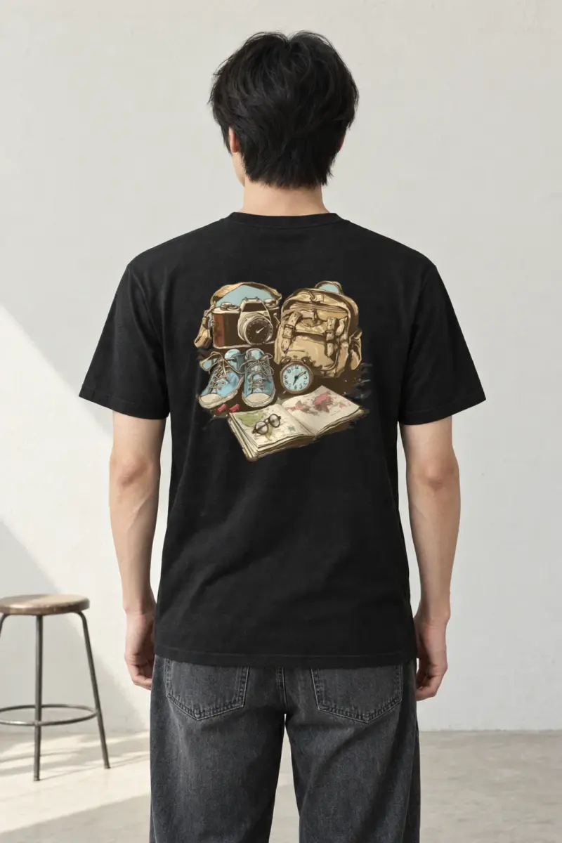 "Travel Gear Sketch" Heavyweight Unisex Crewneck T-shirt
