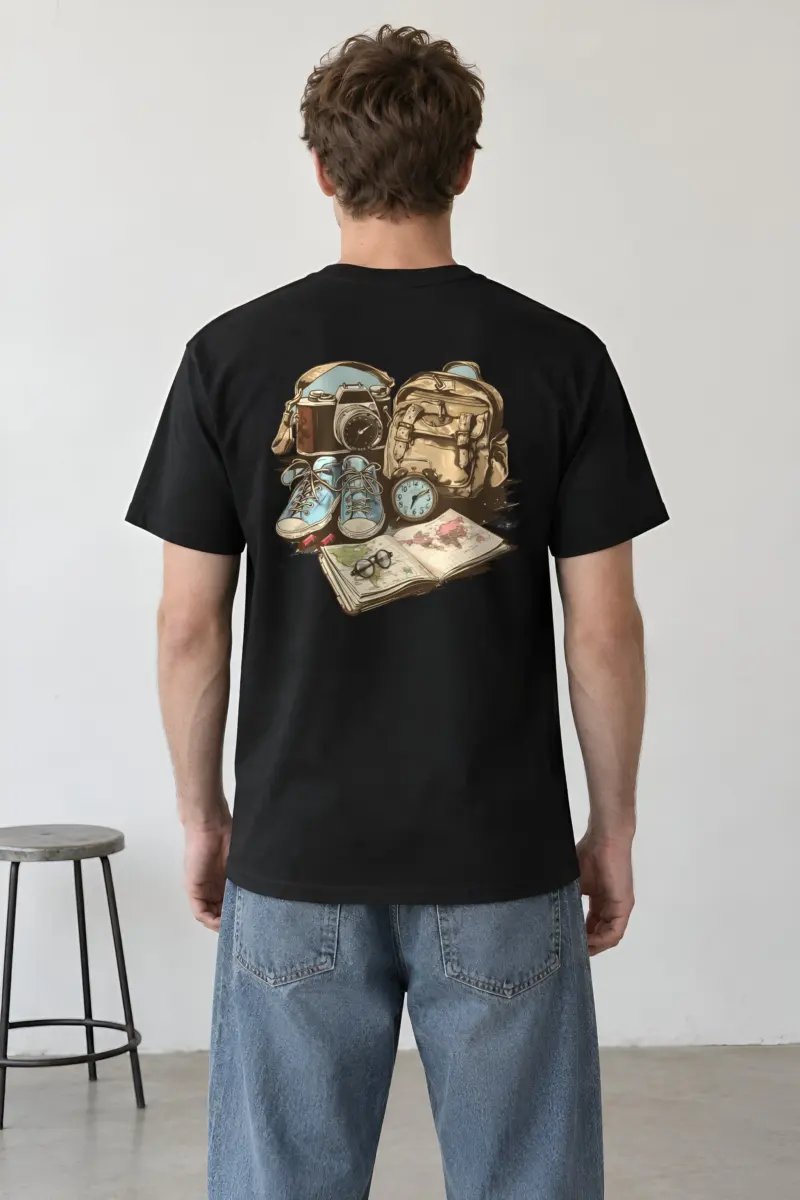 "Travel Gear Sketch" Heavyweight Unisex Crewneck T-shirt