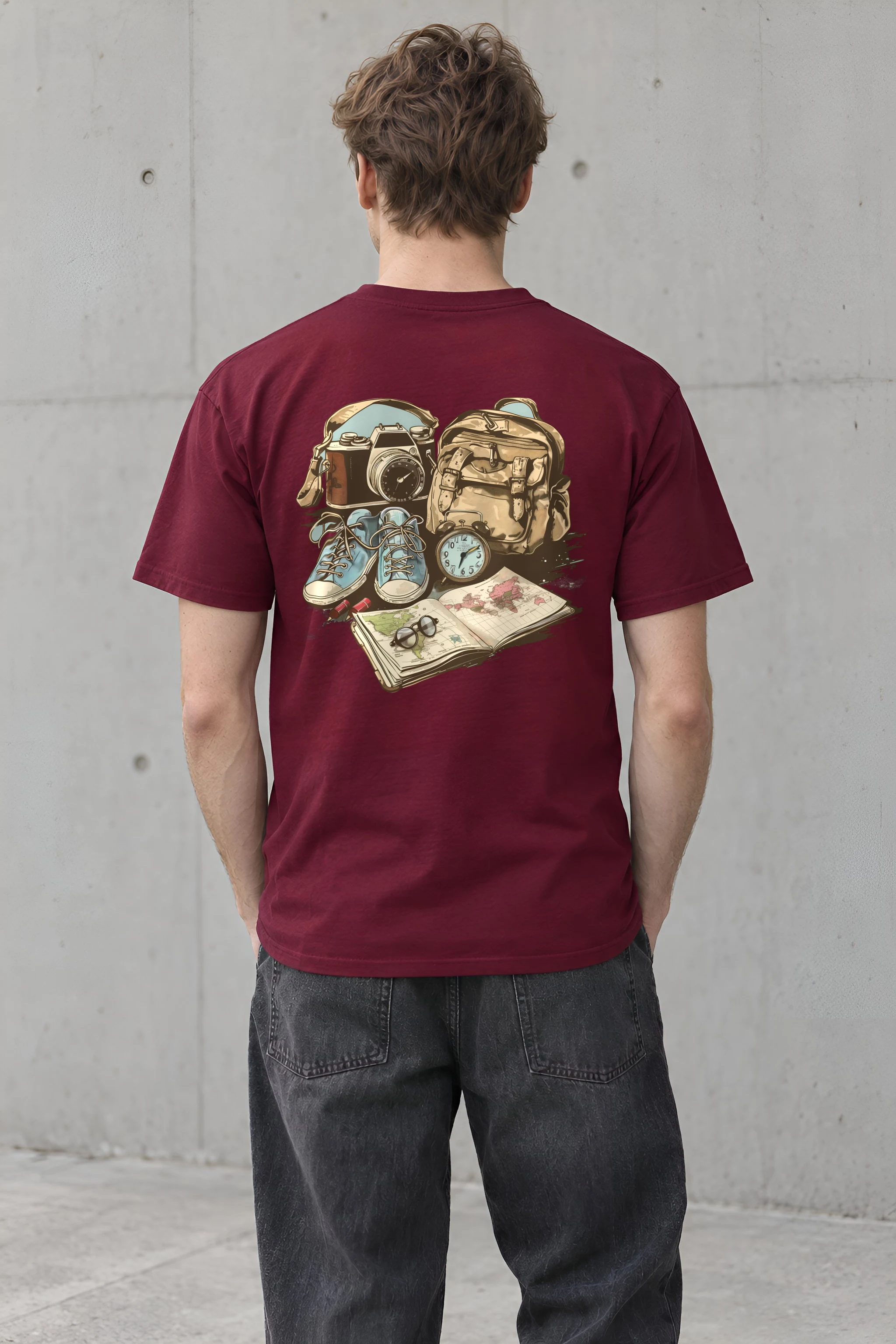 "Travel Gear Sketch" Heavyweight Unisex Crewneck T-shirt