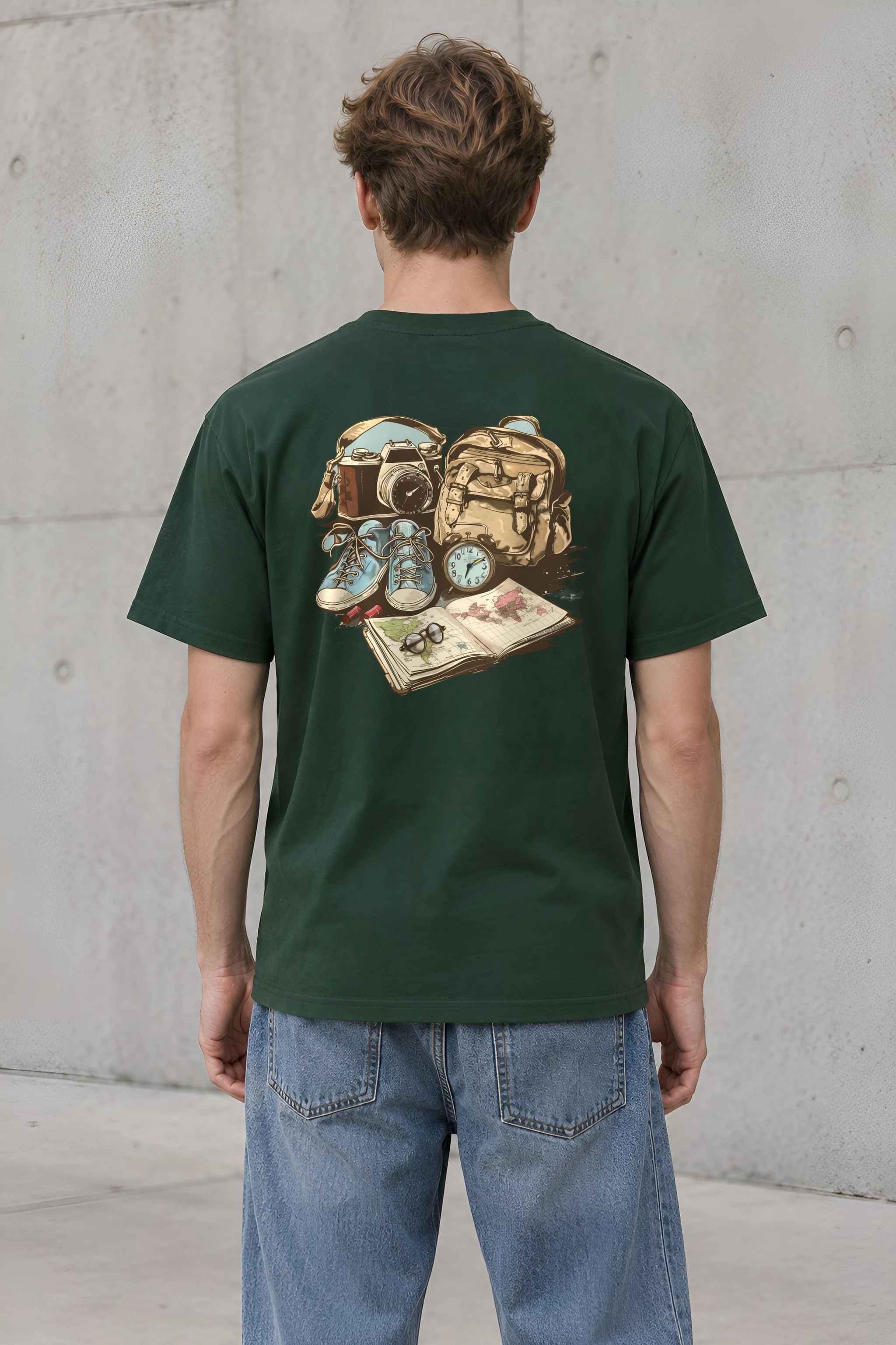 "Travel Gear Sketch" Heavyweight Unisex Crewneck T-shirt