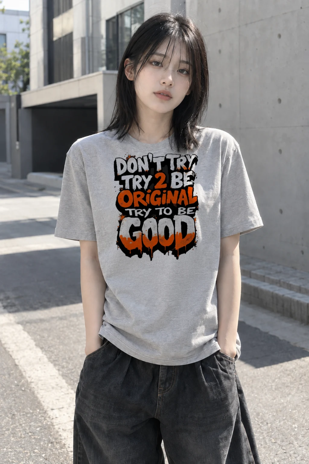 "Try To Be Good" Heavyweight Unisex Crewneck T-shirt | Gildan 5000