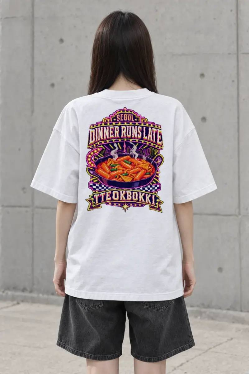 "Tteokbokki City Skyline" Men's Oversized Heavyweight Crewneck T-Shirt