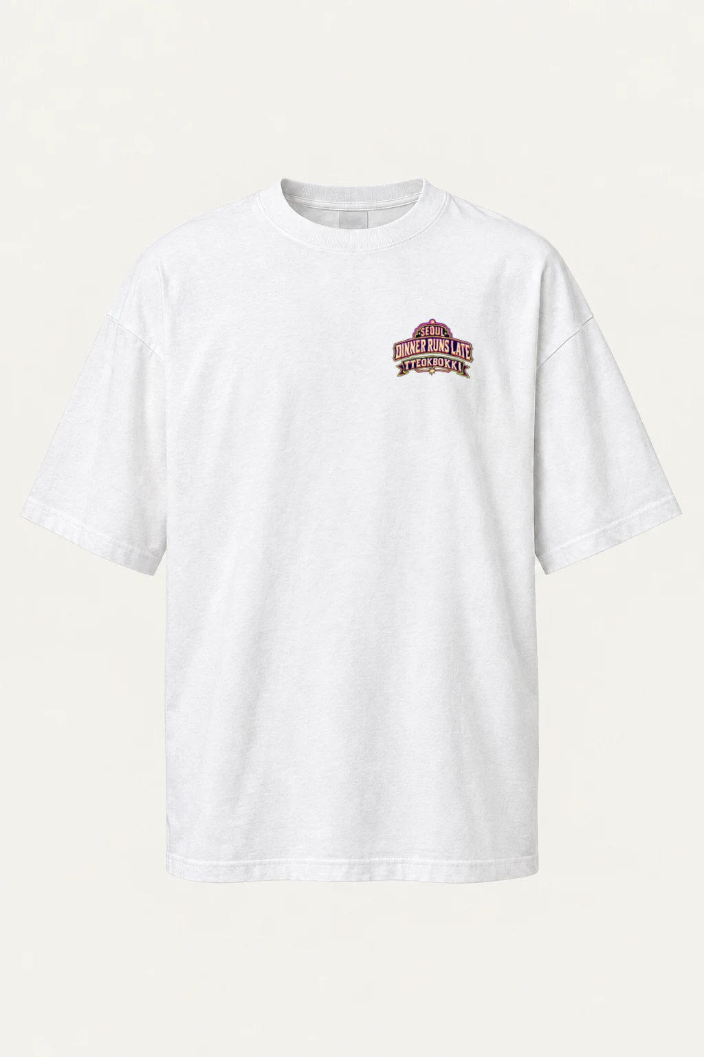 "Tteokbokki City Skyline" Men's Oversized Heavyweight Crewneck T-Shirt | Shaka Wear SHMHSS
