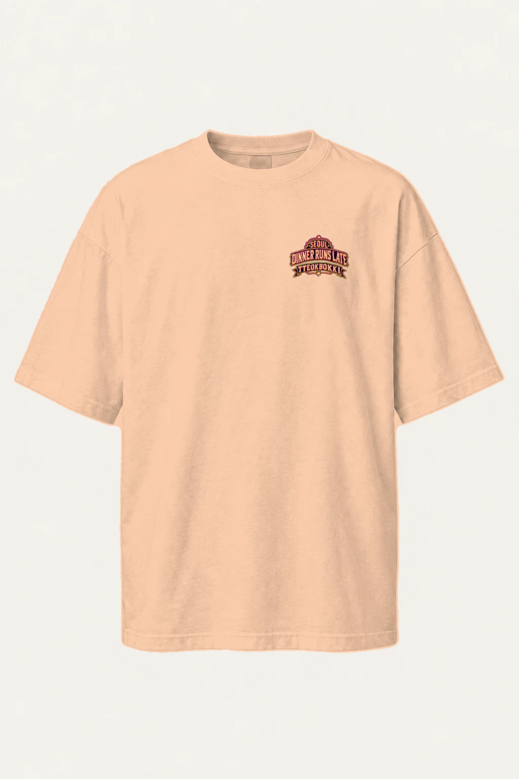 "Tteokbokki City Skyline" Men's Oversized Heavyweight Crewneck T-Shirt | Shaka Wear SHMHSS