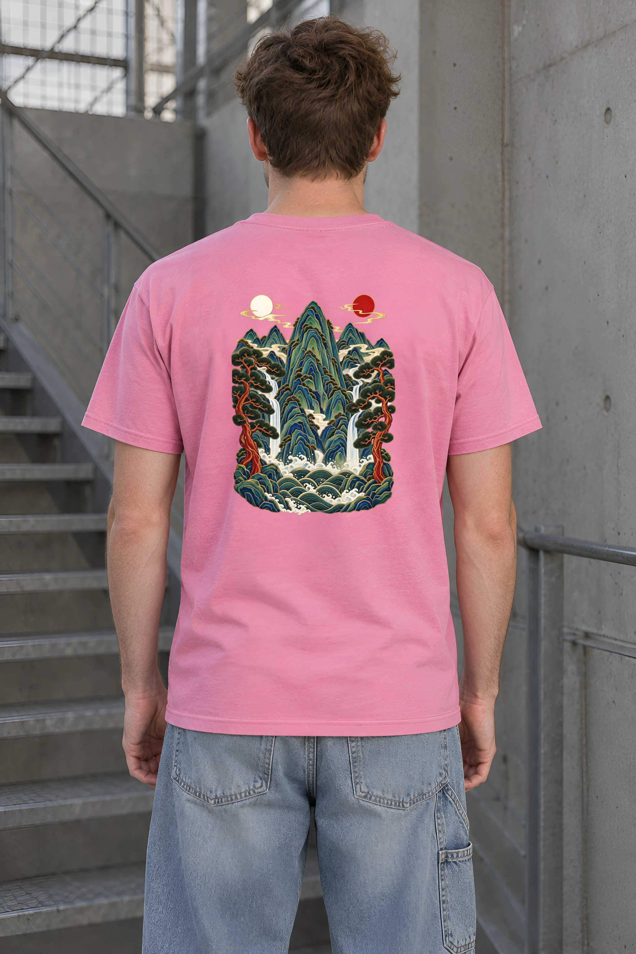 "Twin Sun Waterfalls" Heavyweight Unisex Crewneck T-shirt