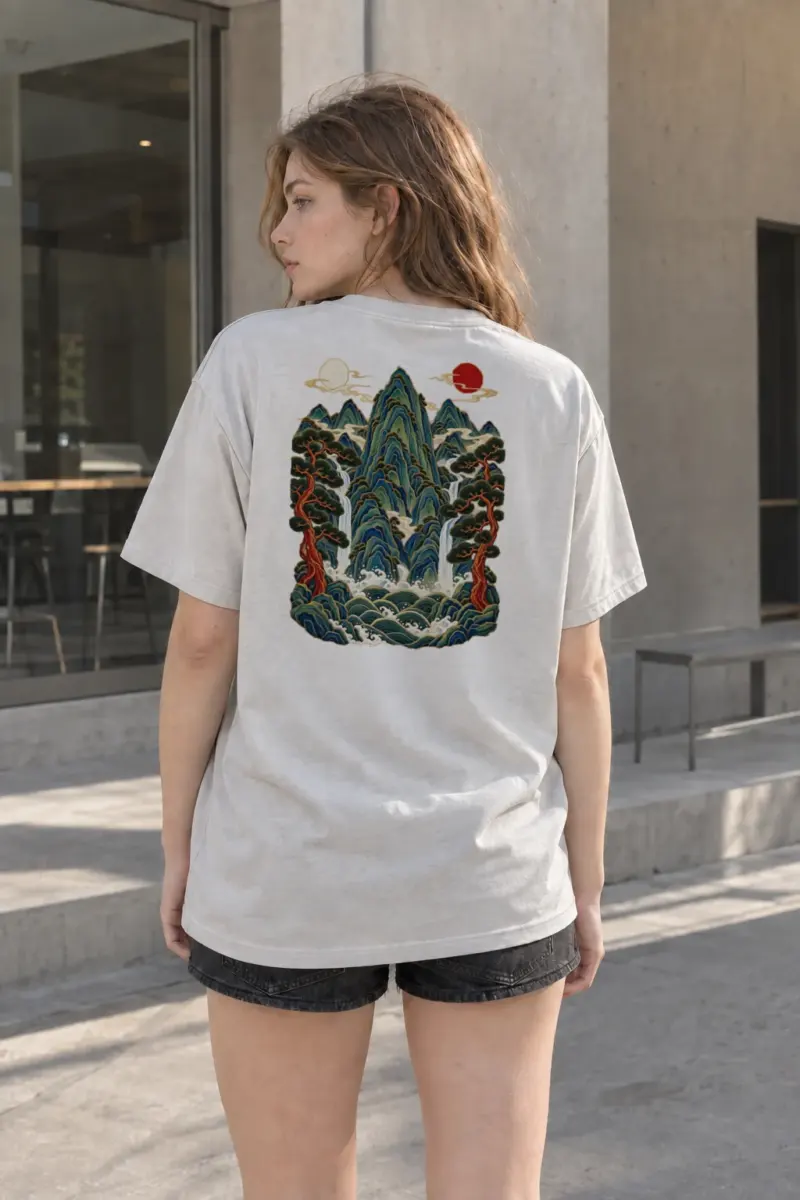"Twin Sun Waterfalls" Heavyweight Unisex Crewneck T-shirt | Gildan 5000