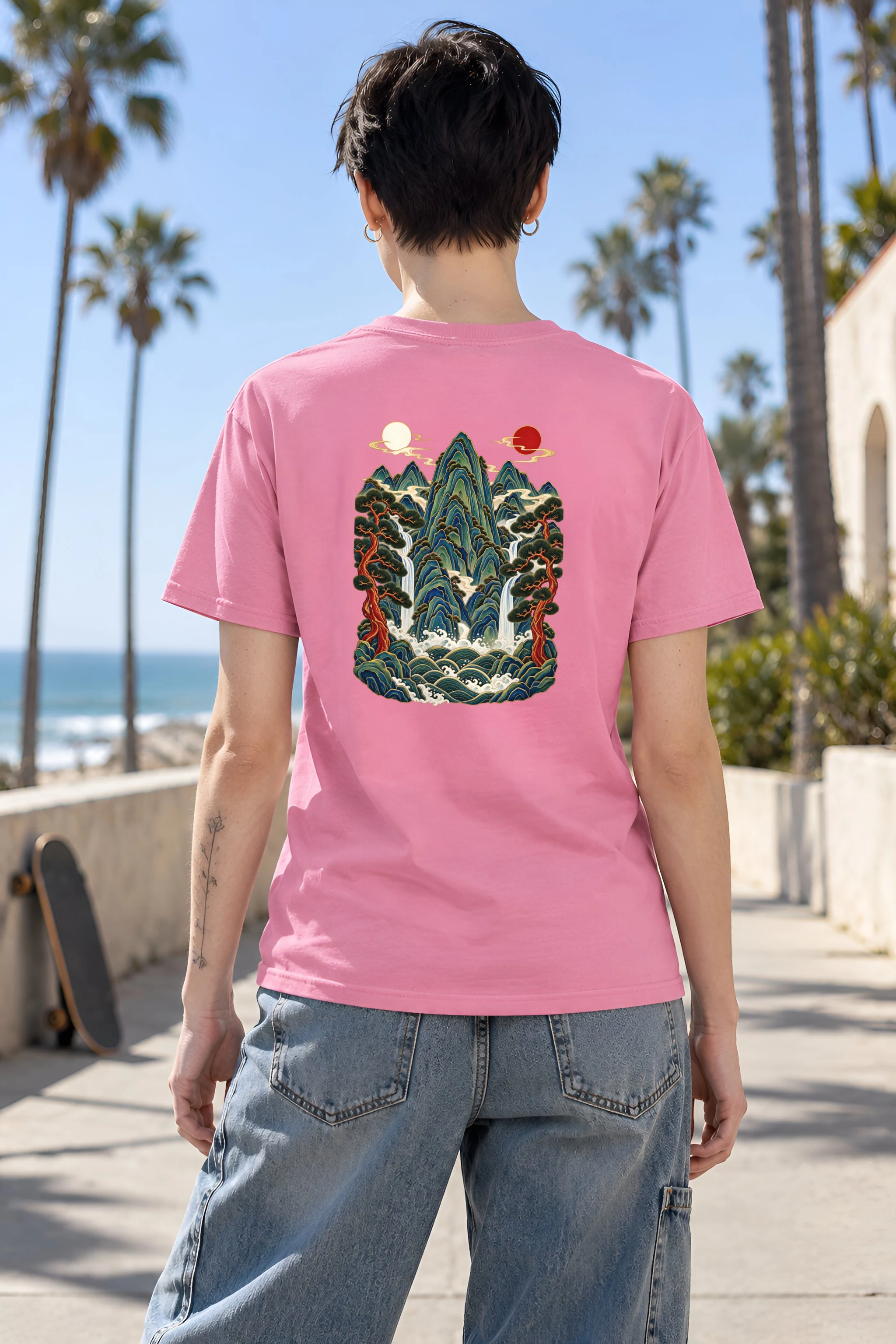 "Twin Sun Waterfalls" Heavyweight Unisex Crewneck T-shirt