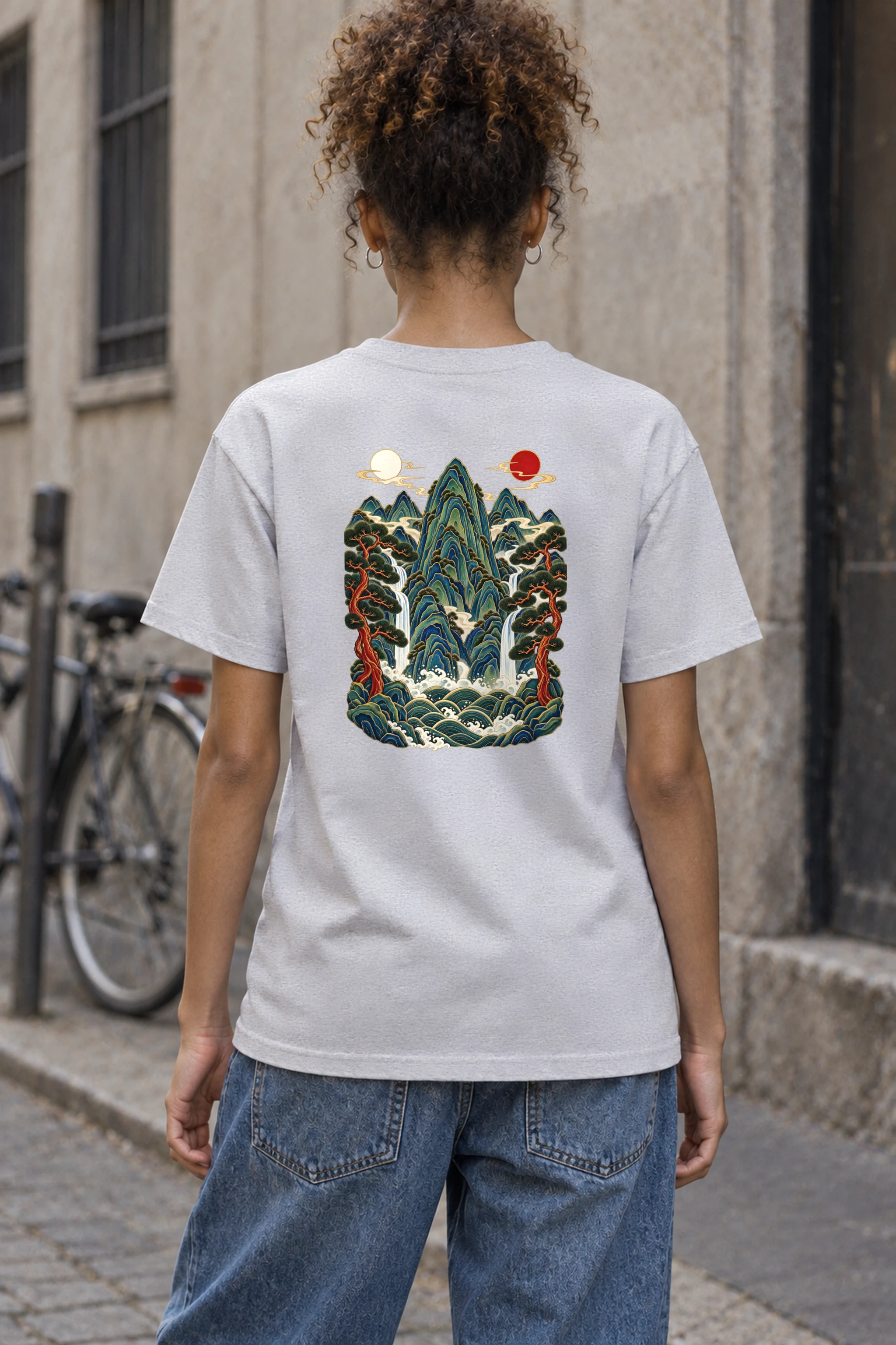"Twin Sun Waterfalls" Heavyweight Unisex Crewneck T-shirt