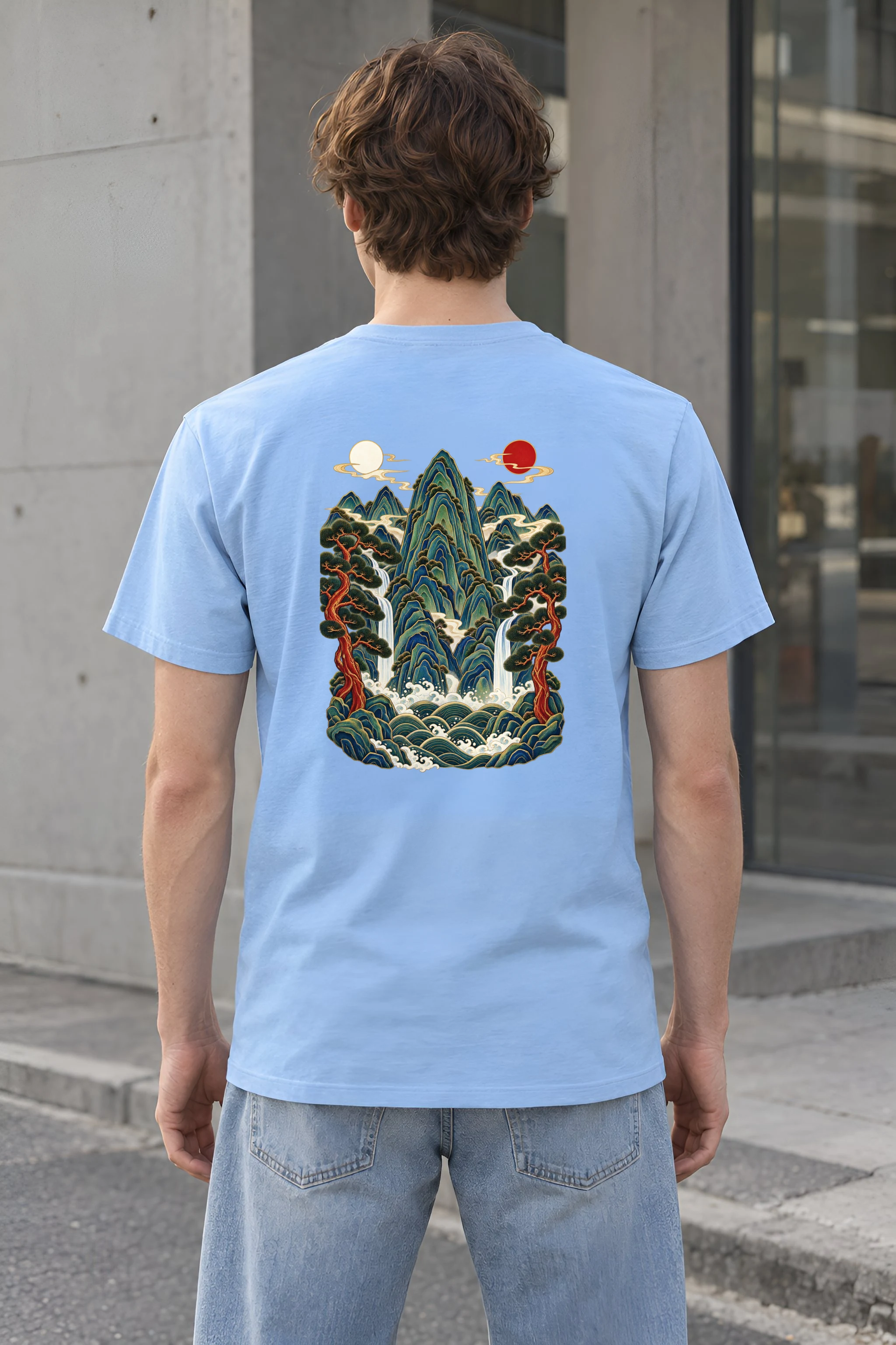 "Twin Sun Waterfalls" Heavyweight Unisex Crewneck T-shirt