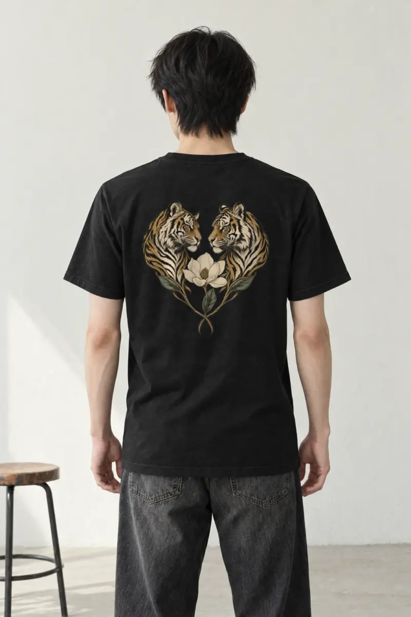 "Twin Tigers Crest" Heavyweight Unisex Crewneck T-shirt | Gildan 5000
