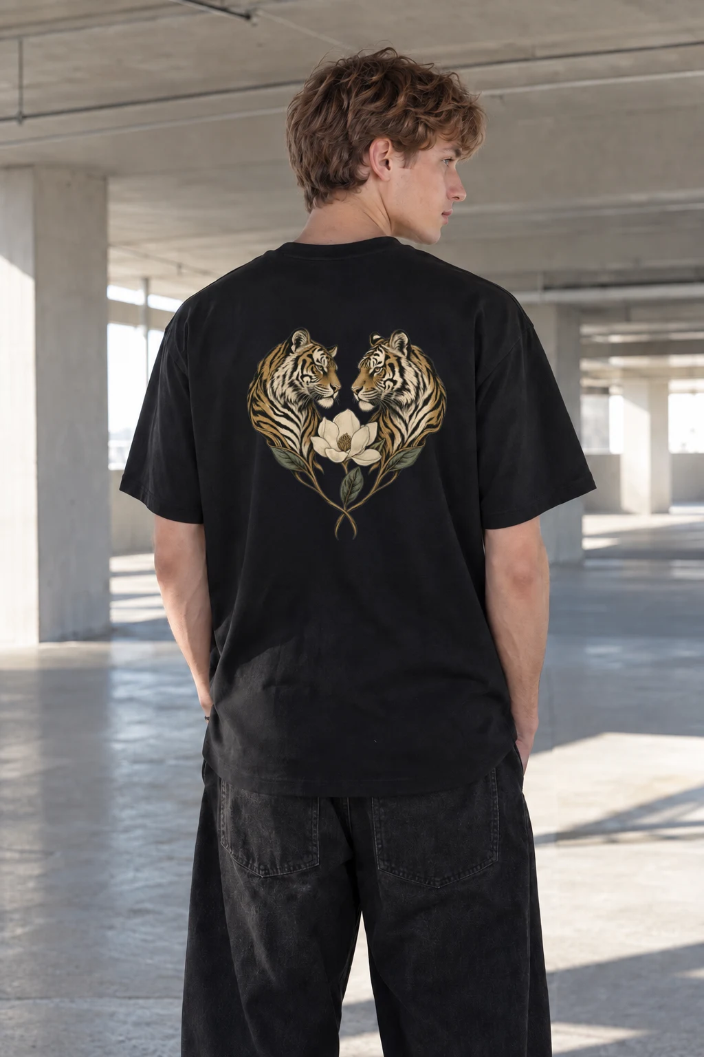 "Twin Tigers Crest" Heavyweight Unisex Crewneck T-shirt | Gildan 5000