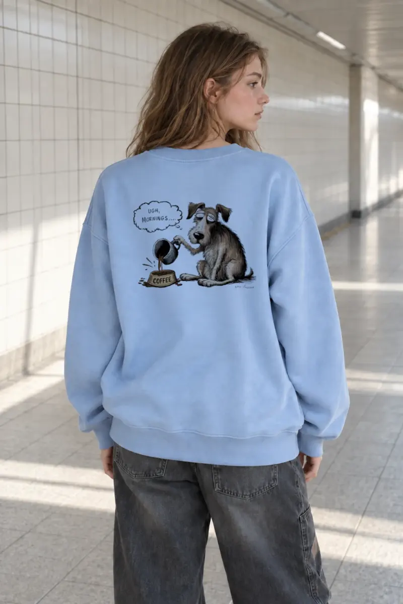 "Ugh, Mornings... Coffee" Heavy Blend Unisex Crewneck Sweatshirt | Gildan 18000