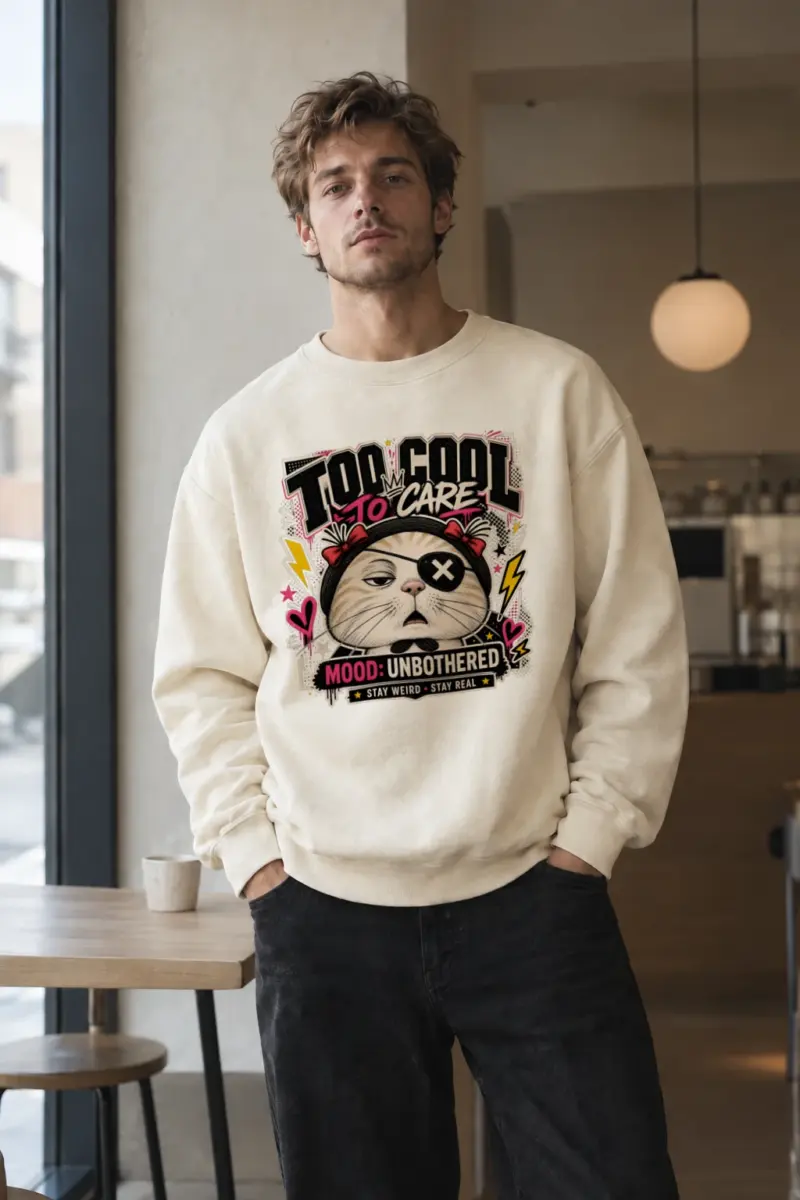 "Unbothered Cat Mood" Unisex Sponge Fleece Crewneck Sweatshirt | Bella + Canvas 3901