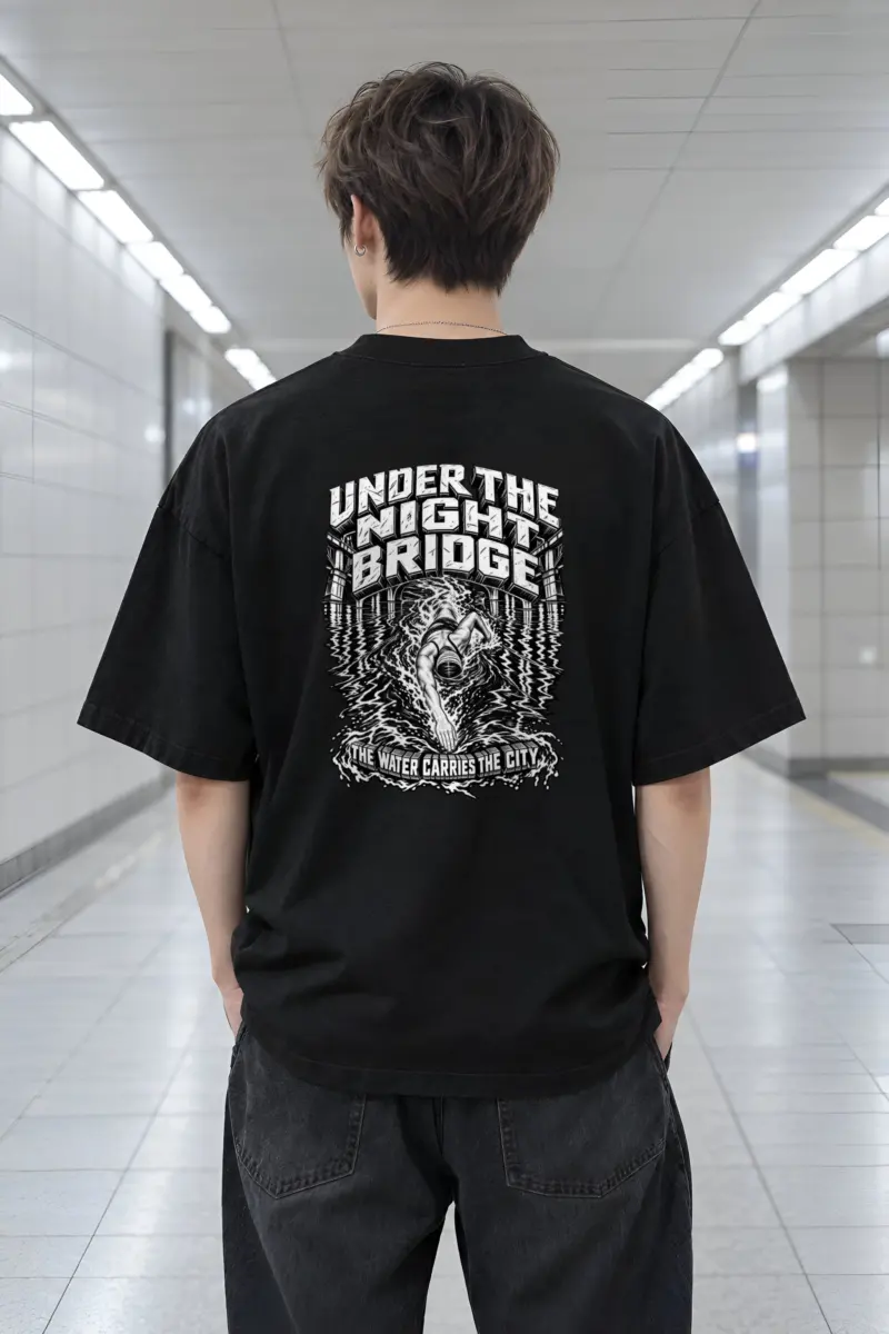 "Under the Night Bridge" Men's Oversized Heavyweight Crewneck T-Shirt