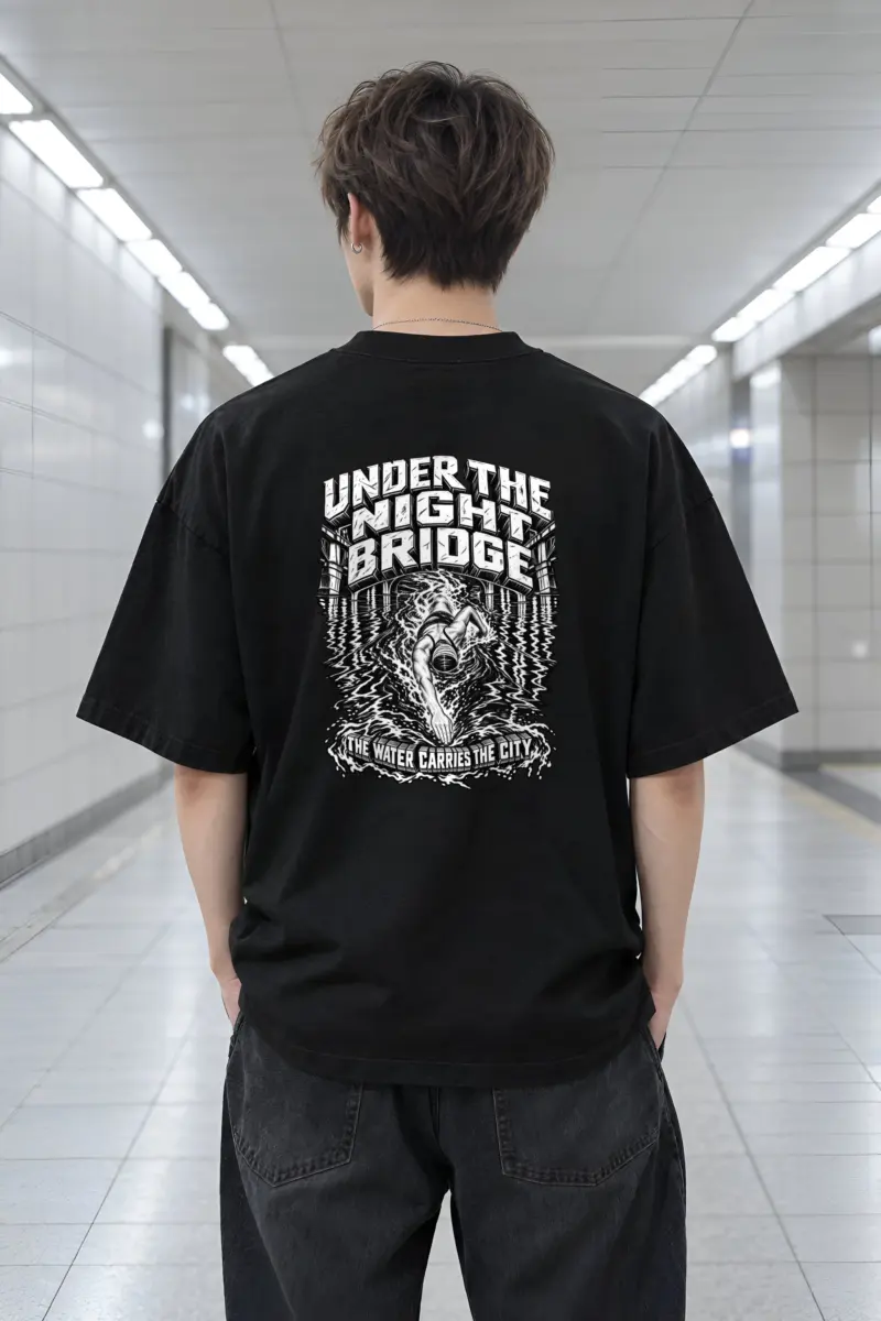 "Under the Night Bridge" Men's Oversized Heavyweight Crewneck T-Shirt
