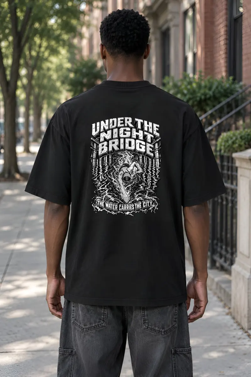 "Under the Night Bridge" Unisex Oversized Heavyweight Crewneck T-Shirt