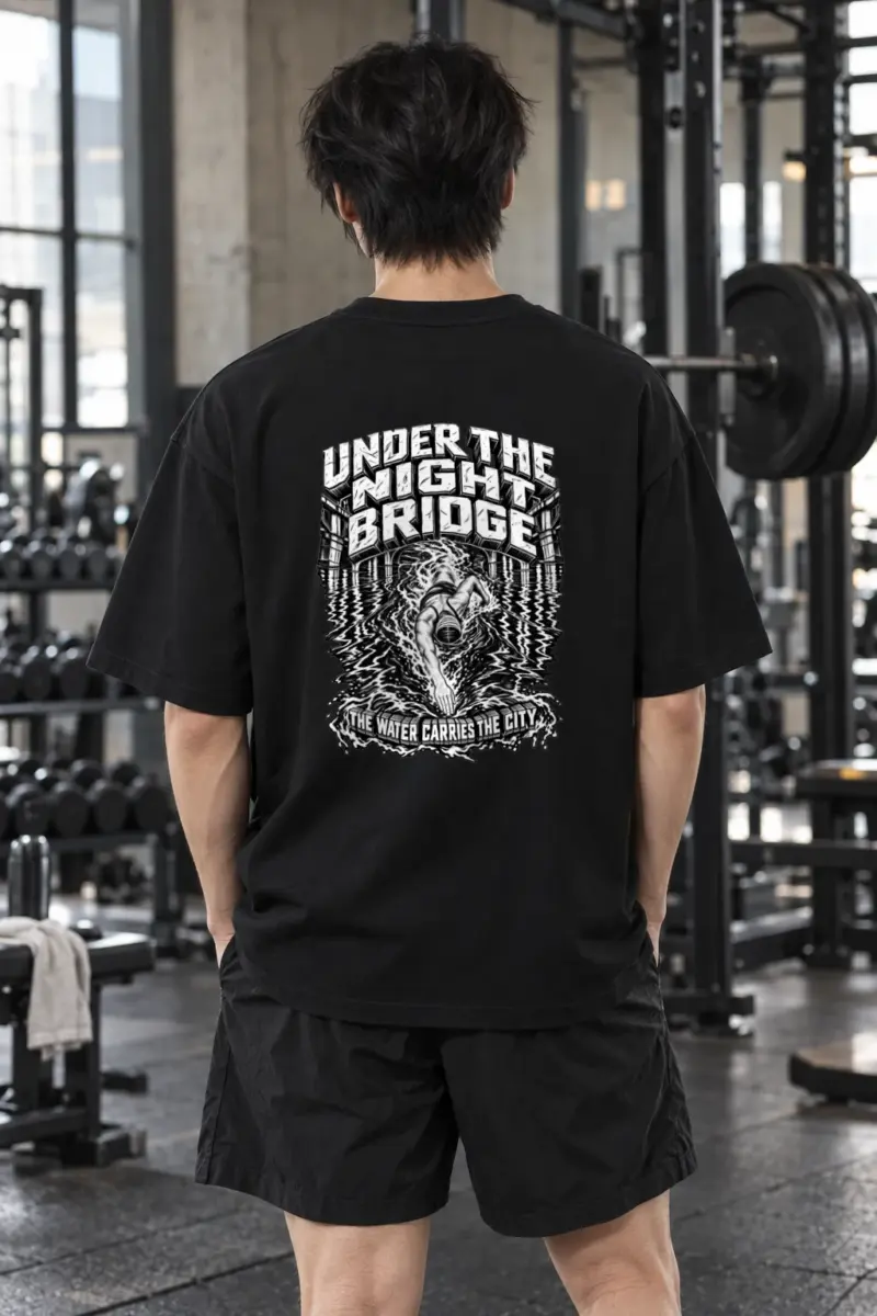 "Under the Night Bridge" Men's Oversized Heavyweight Crewneck T-Shirt