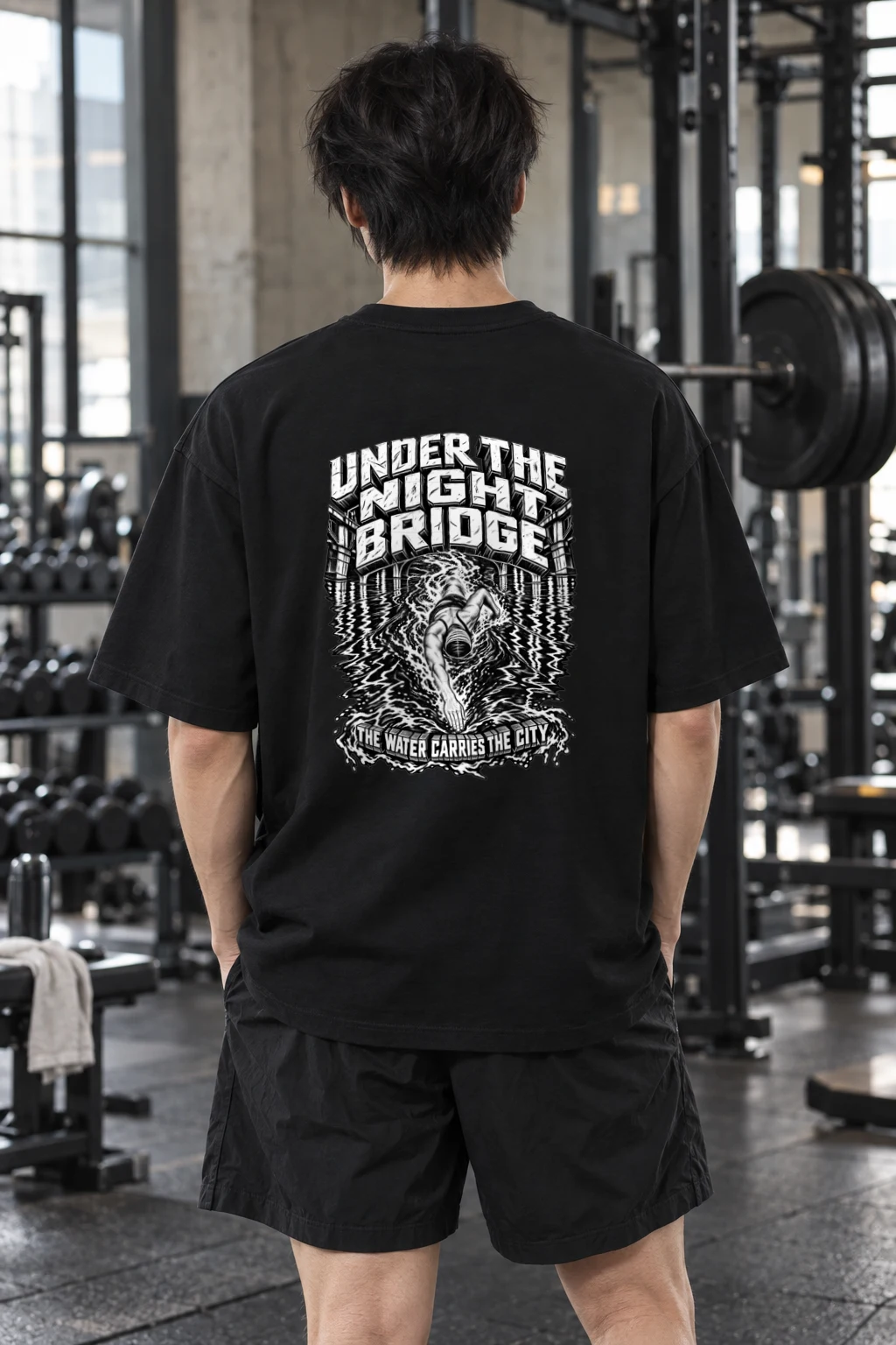 "Under the Night Bridge" Men's Oversized Heavyweight Crewneck T-Shirt