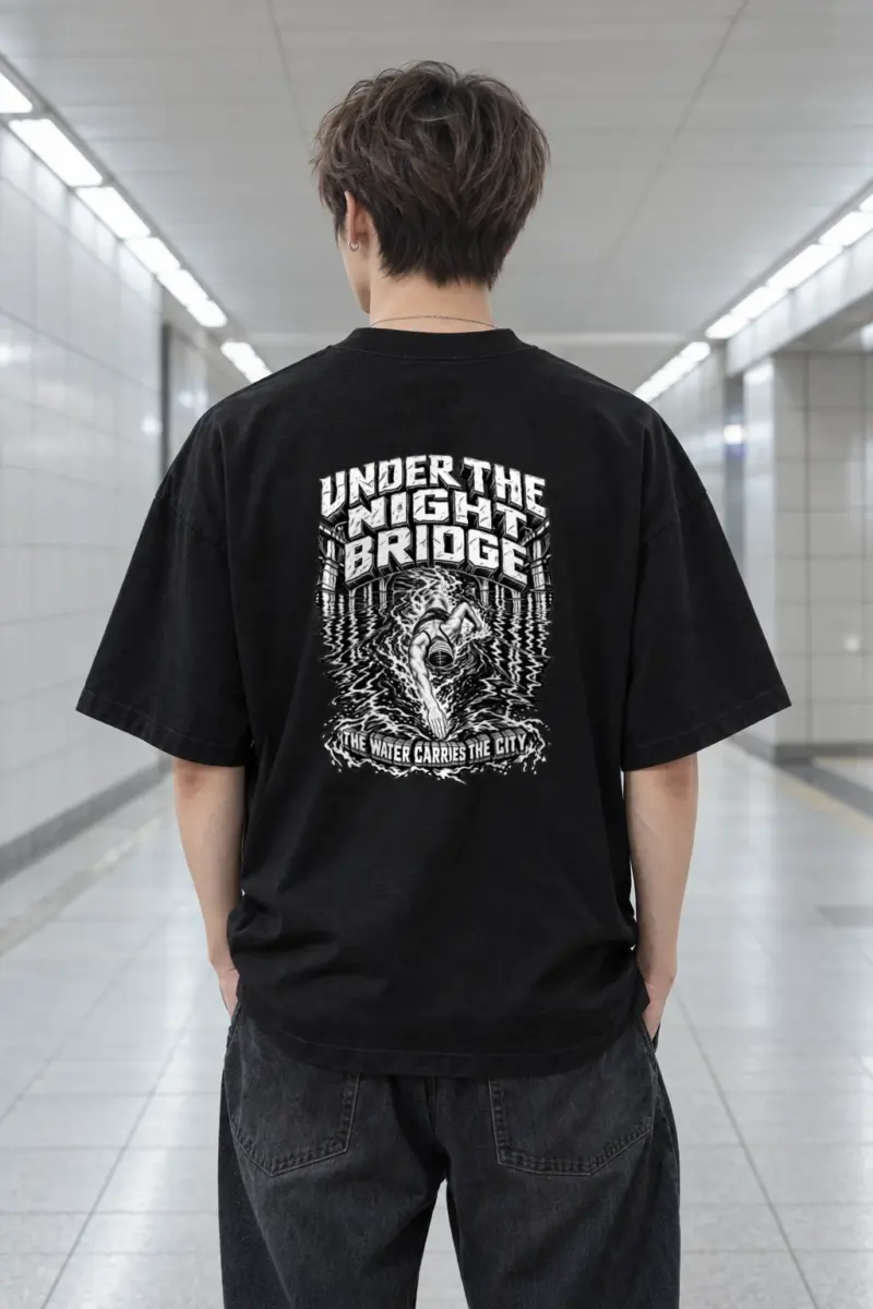 "Under the Night Bridge" Men's Oversized Heavyweight Crewneck T-Shirt