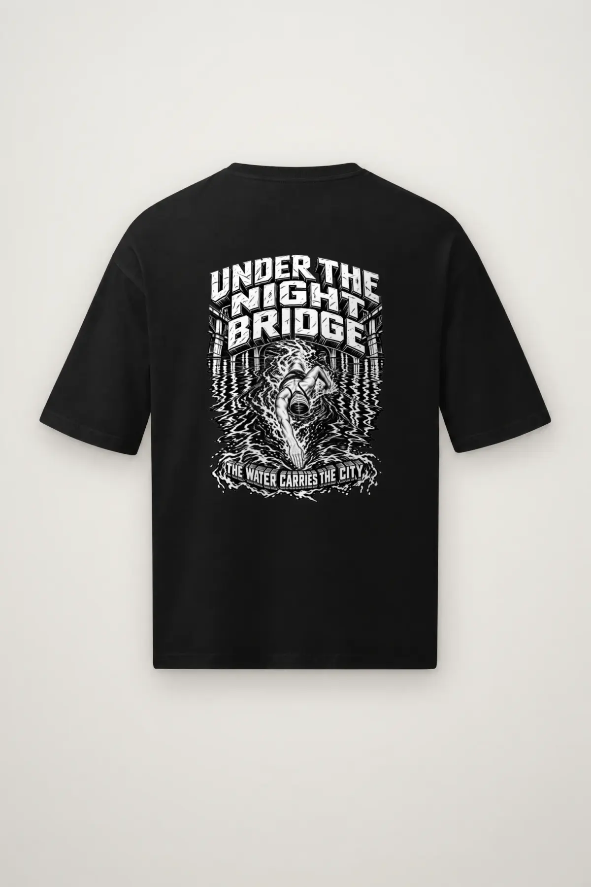 "Under the Night Bridge" Men's Oversized Heavyweight Crewneck T-Shirt