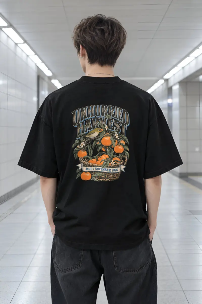"Unhurried Harvest Jeju" Men's Oversized Heavyweight Crewneck T-Shirt