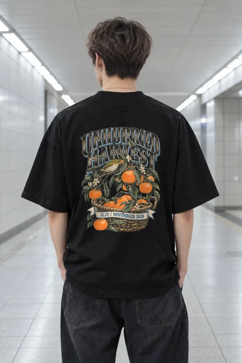 “Unhurried Harvest Jeju” Men’s Oversized Heavyweight Crewneck T-Shirt
