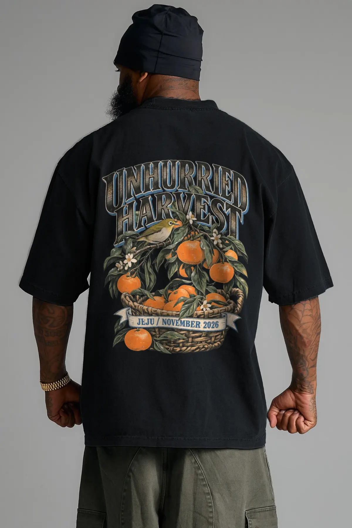 "Unhurried Harvest Jeju" Men's Oversized Heavyweight Crewneck T-Shirt