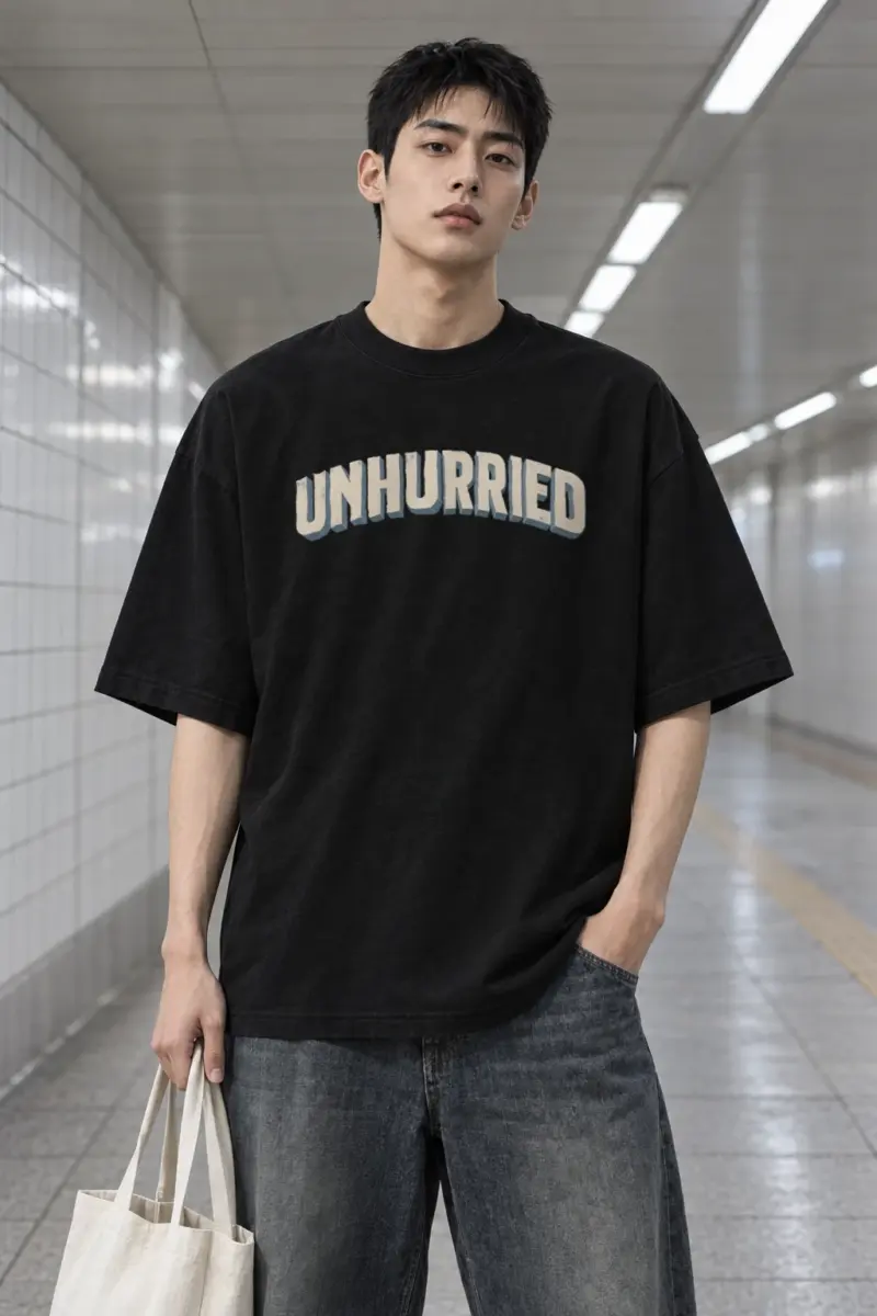 "Unhurried Volume" Men's Oversized Heavyweight Crewneck T-Shirt