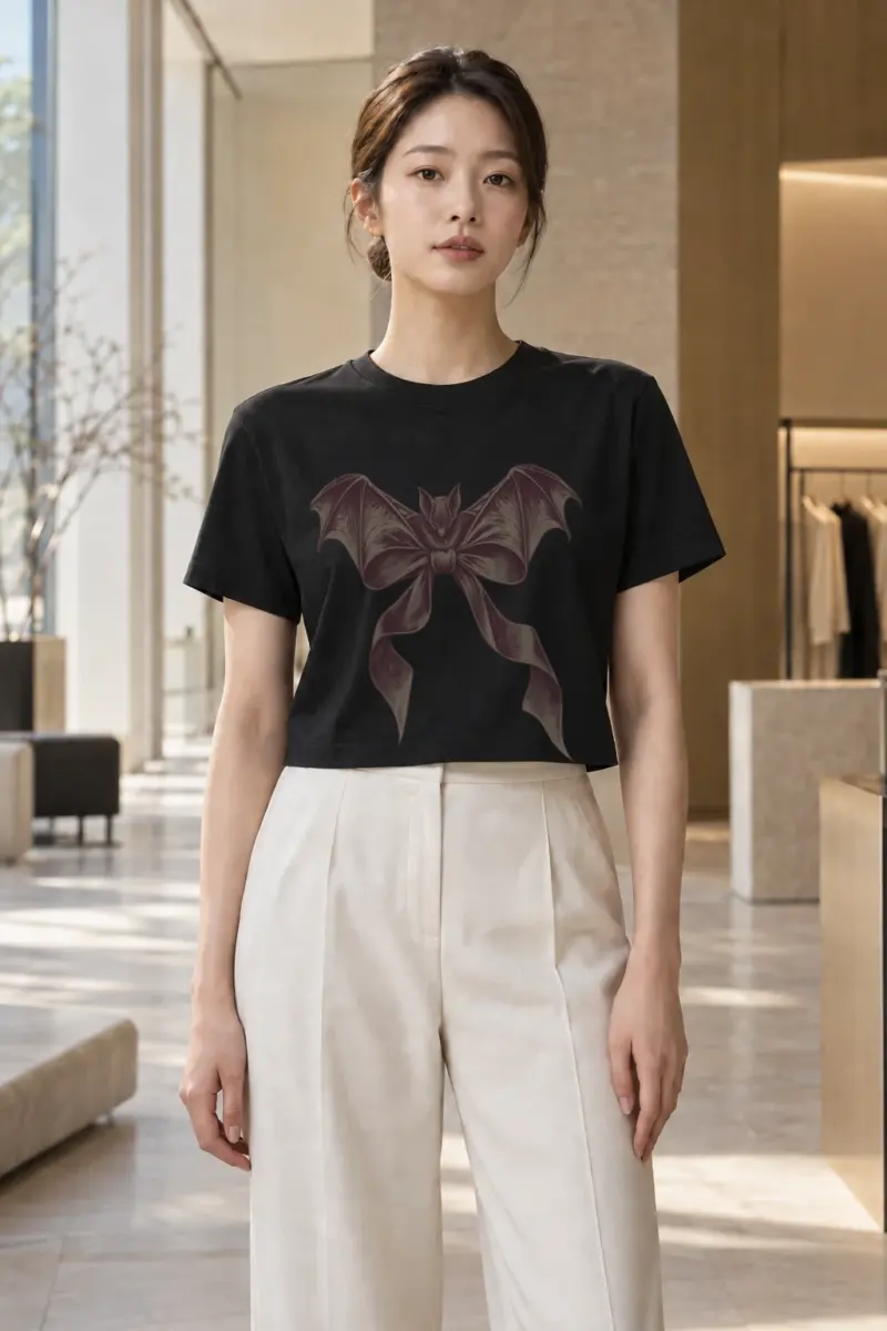 "Velvet Wing Bat" Women's Crop Tee | Bella + Canvas 8882