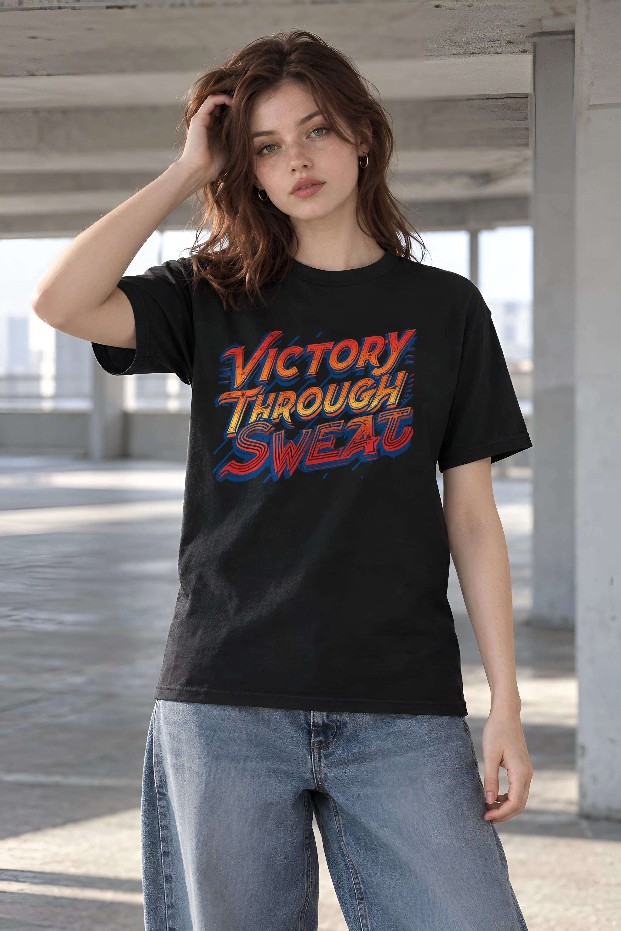 "Stacked Speed Lettering" Heavyweight Unisex Crewneck T-shirt