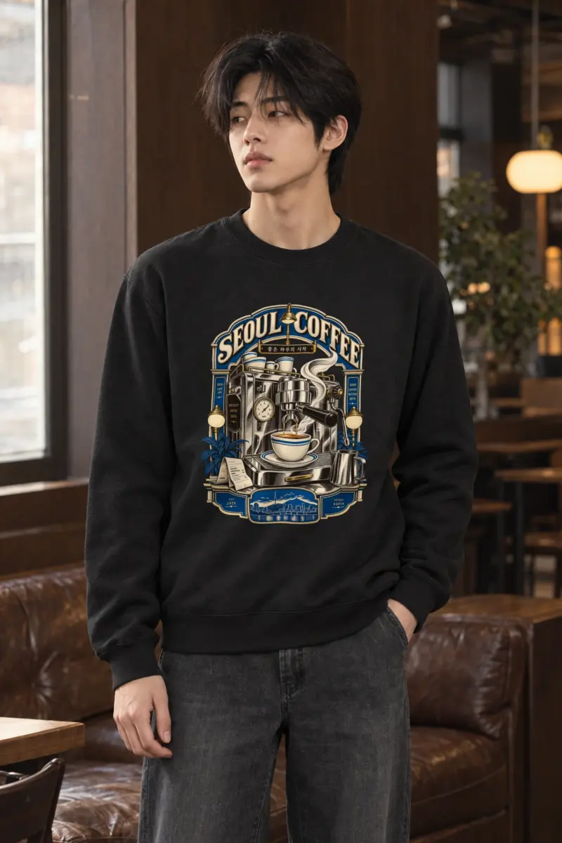 "Seoul Coffee Engraving" Heavy Blend Unisex Crewneck Sweatshirt