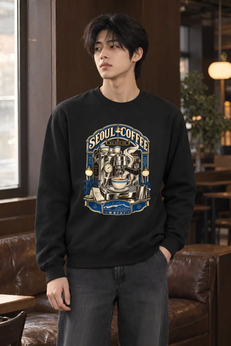"Seoul Coffee Engraving" Heavy Blend Unisex Crewneck Sweatshirt