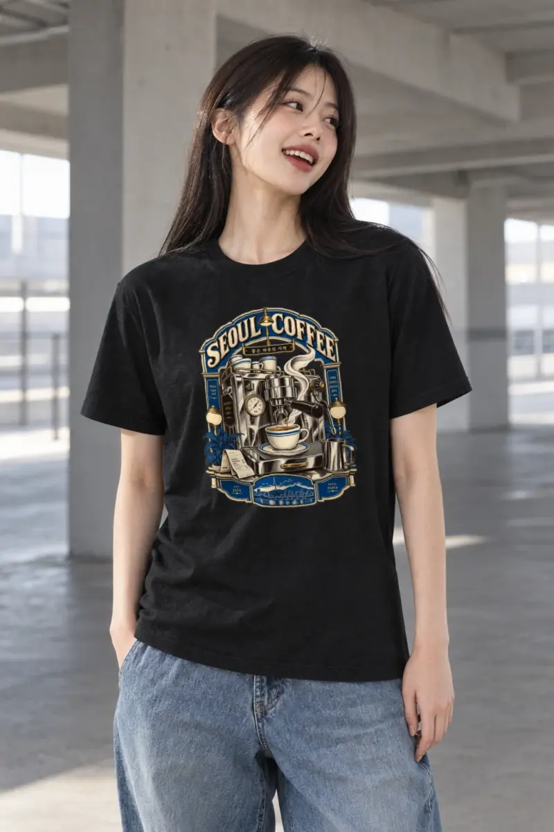"Seoul Coffee Engraving" Heavyweight Unisex Crewneck T-shirt
