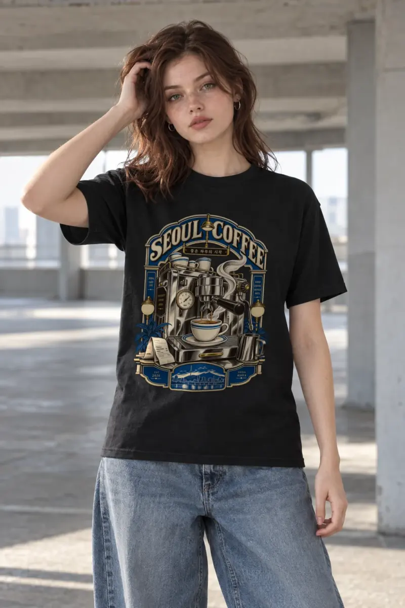 "Seoul Coffee Engraving" Heavyweight Unisex Crewneck T-shirt