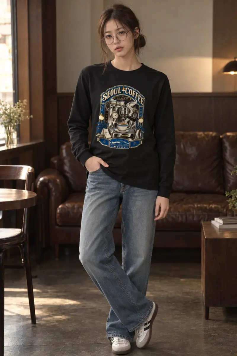 "Seoul Coffee Engraved Badge" Unisex Longsleeve T-shirt