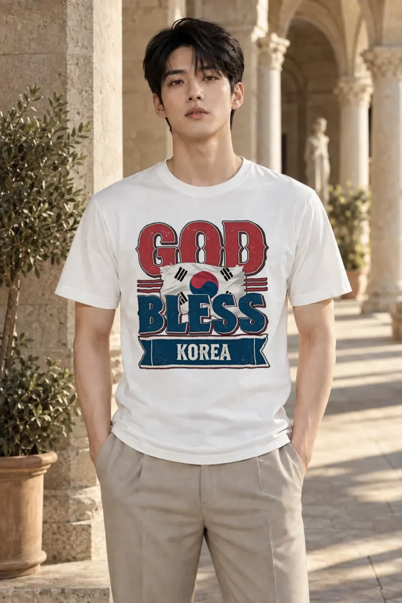 "Vintage Korea Flag" Heavyweight Unisex Crewneck T-shirt | Gildan 5000