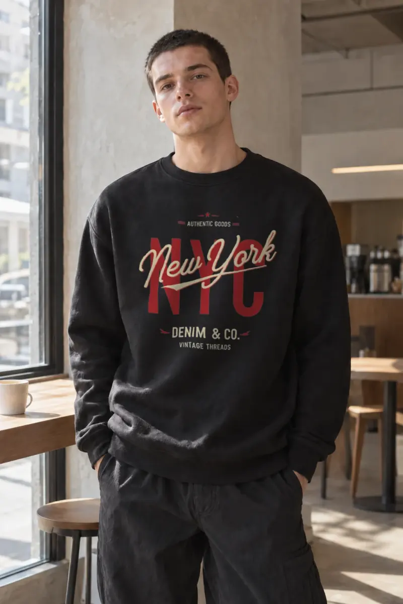 “Vintage New York Denim” Heavy Blend Unisex Crewneck Sweatshirt | Gildan 18000