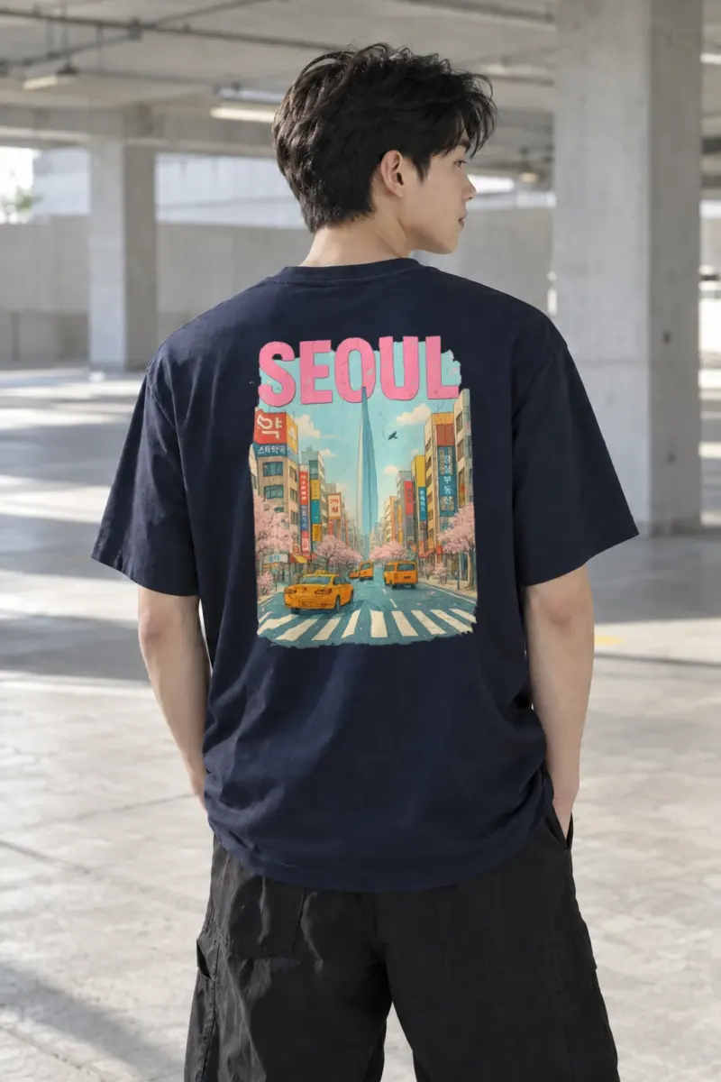 "Vintage Seoul Streets" Heavyweight Unisex Crewneck T-shirt | Gildan 5000