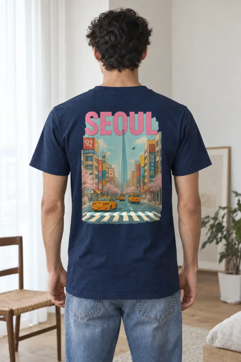 "Vintage Seoul Streets" Heavyweight Unisex Crewneck T-shirt | Gildan 5000