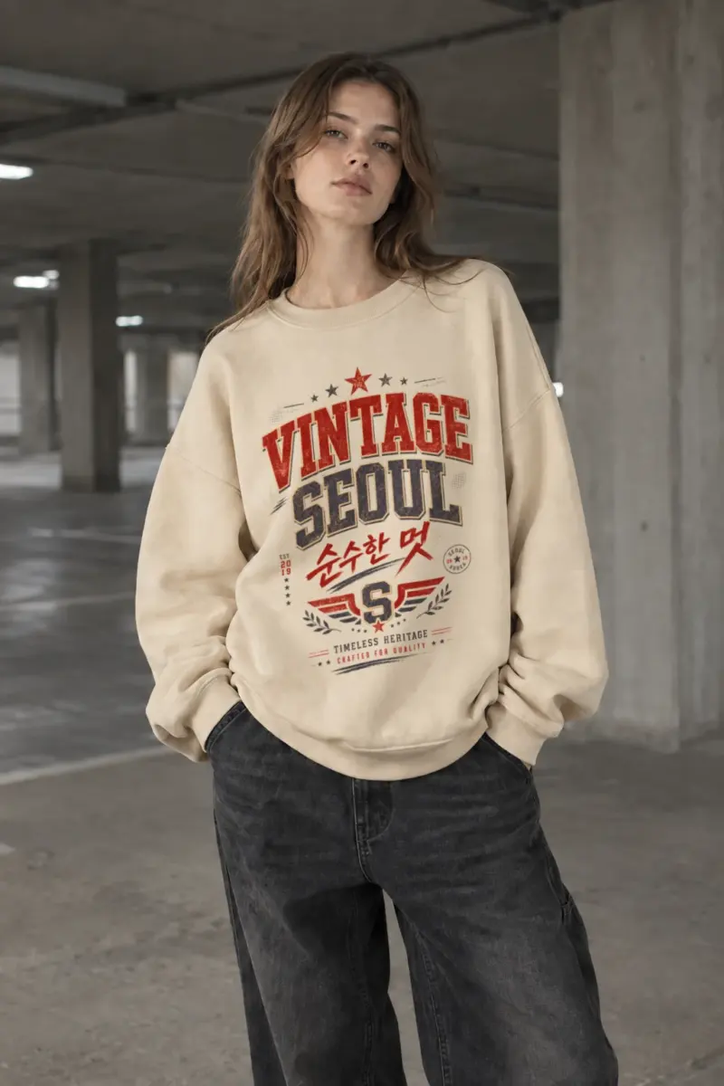 "Vintage Soul Seoul" Unisex Sponge Fleece Crewneck Sweatshirt | Bella + Canvas 3901