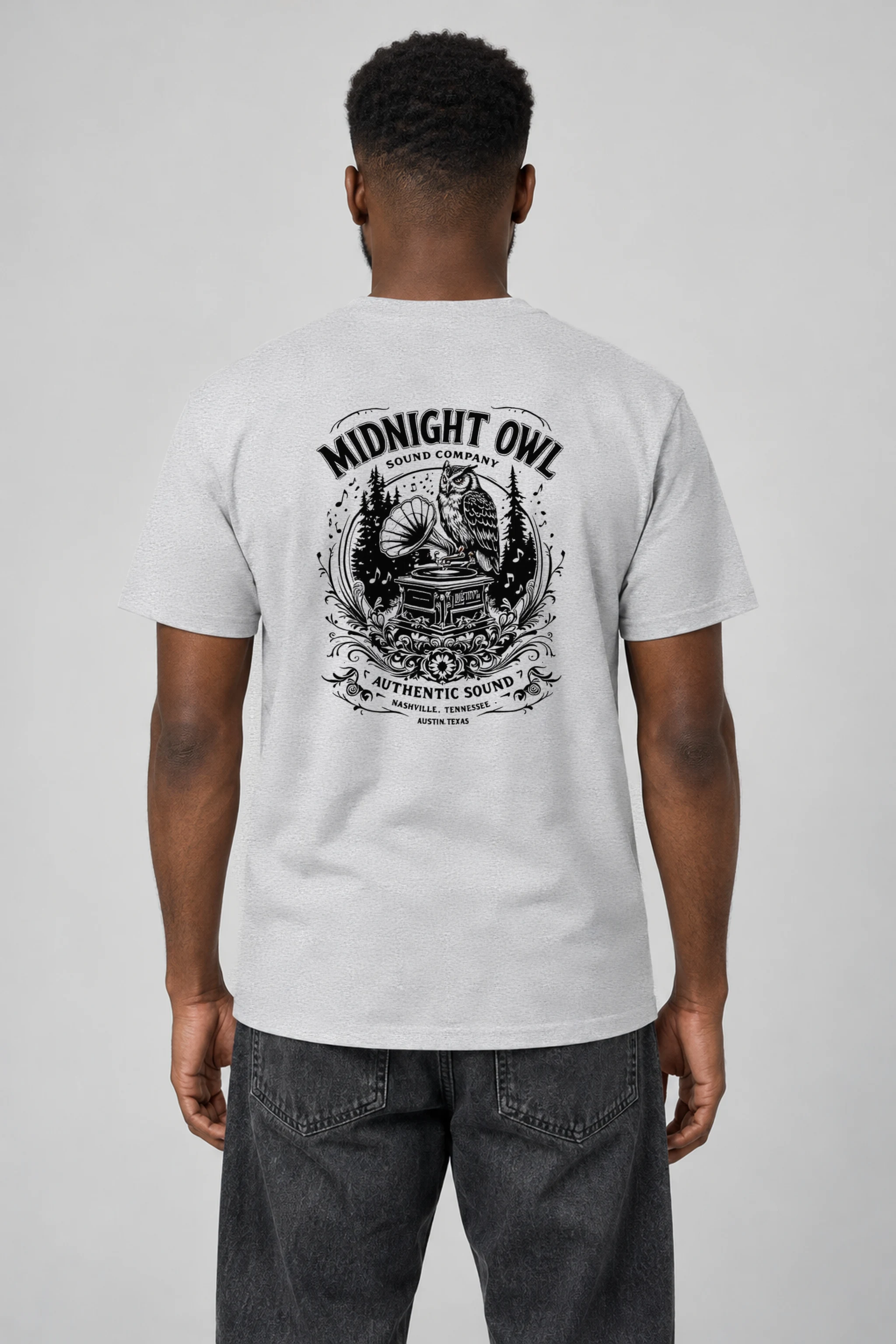 "Vintage Sound Owl" Heavyweight Unisex Crewneck T-shirt