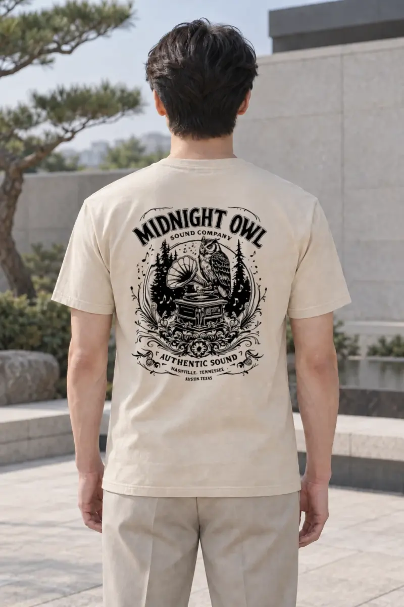 "Vintage Sound Owl" Heavyweight Unisex Crewneck T-shirt | Gildan 5000